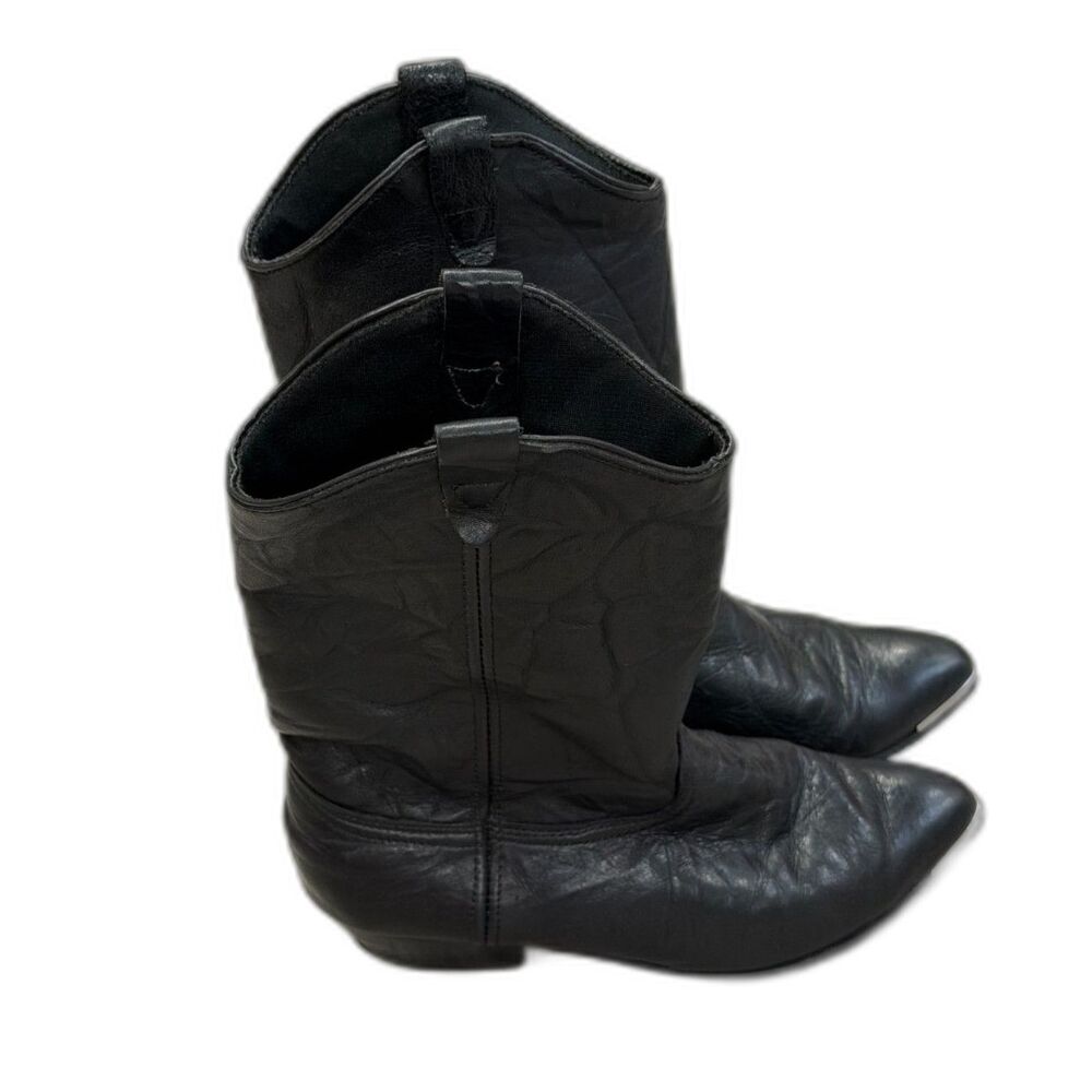 Black Leather Western Cowboy Boots Pointed Toe Size 8